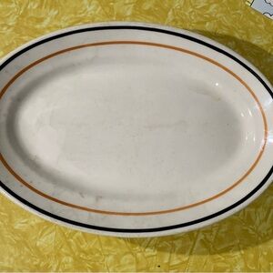5 Wallace China small Oval Serving Platters with Black and Orange Trim